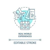 Real world experiences turquoise concept icon. Profit from investments. Trend in NFTs abstract idea thin line illustration. Isolated outline drawing. Editable stroke vector