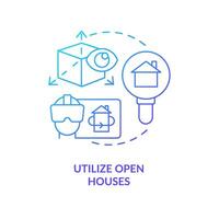 Utilize open houses blue gradient concept icon. Property review. Real estate technology. Homebuying tip abstract idea thin line illustration. Isolated outline drawing vector