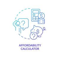 Home affordability calculator blue gradient concept icon. Housing market. Mortgage interest rate abstract idea thin line illustration. Isolated outline drawing vector