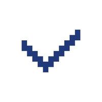 Check mark pixelated RGB color ui icon. Accept action. Task management. Checkbox. Simplistic filled 8bit graphic element. Retro style design for arcade, video game art. Editable vector isolated image