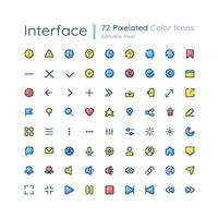 Simple looking interface editable pixel color ui icons set. Navigation. Retro style design for arcade, video game art. Vector isolated 8bit graphic elements collection