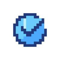 Accept button pixelated RGB color ui icon. Approve changes. Toolbar control. Simplistic filled 8bit graphic element. Retro style design for arcade, video game art. Editable vector isolated image