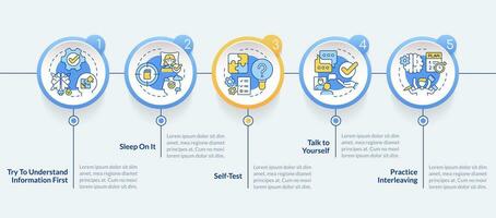 Easy memory tricks circle infographic template. Improve memorization. Data visualization with 5 steps. Editable timeline info chart. Workflow layout with line icons vector