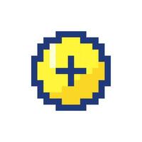 Add button pixelated RGB color ui icon. Increase volume. Toolbar control. Simplistic filled 8bit graphic element. Retro style design for arcade, video game art. Editable vector isolated image