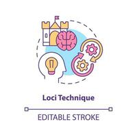 Loci memory technique concept icon. Mind palace trick. Visual memorization abstract idea thin line illustration. Isolated outline drawing. Editable stroke vector