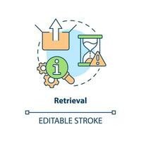 Retrieval information in brain concept icon. Memory recall. Review knowledge abstract idea thin line illustration. Isolated outline drawing. Editable stroke vector