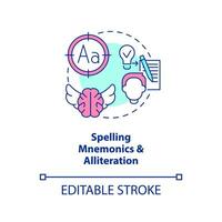 Verbal memory technique concept icon. Spell mnemonics, alliteration. Brain exercise abstract idea thin line illustration. Isolated outline drawing. Editable stroke vector