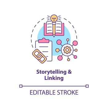 Storytelling, linking technique concept icon. Visual memorization method. Imagination abstract idea thin line illustration. Isolated outline drawing. Editable stroke vector