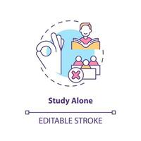 Studying alone concept icon. Effective learning style. Memorization strategy abstract idea thin line illustration. Isolated outline drawing. Editable stroke vector