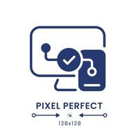 Cross-platform compatibility black solid desktop icon. Streaming on multiple devices. Pixel perfect 128x128, outline 4px. Silhouette symbol on white space. Glyph pictogram. Isolated vector image