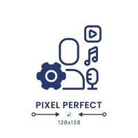 User-generated content black solid desktop icon. UGC marketing strategy. Live streaming. Pixel perfect 128x128, outline 4px. Silhouette symbol on white space. Glyph pictogram. Isolated vector image