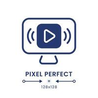 Live streaming black solid desktop icon. Internet video. Media player software. Pixel perfect 128x128, outline 4px. Silhouette symbol on white space. Glyph pictogram. Isolated vector image