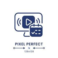 Watch Event black solid desktop icon. Pre-recorded broadcast. Streaming service feature. Pixel perfect 128x128, outline 4px. Silhouette symbol on white space. Glyph pictogram. Isolated vector image