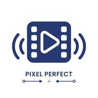 Video streaming black solid desktop icon. Social media. Broadcasting content. Online platform. Pixel perfect, outline 4px. Silhouette symbol on white space. Glyph pictogram. Isolated vector image