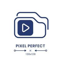 Video playlist black solid desktop icon. Streaming service. Pre-recorded content. Pixel perfect 128x128, outline 4px. Silhouette symbol on white space. Glyph pictogram. Isolated vector image