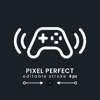 Gamepad white linear desktop icon on black. Game streaming. Wireless controller. Online gamer. Pixel perfect, outline 4px. Isolated user interface symbol for dark theme. Editable stroke vector