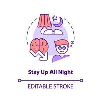 Study all night concept icon. Low productivity. Trouble sleeping. Ineffective learn abstract idea thin line illustration. Isolated outline drawing. Editable stroke vector