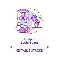 Avoid studying in social space concept icon. Low concentration. Learn alone abstract idea thin line illustration. Isolated outline drawing. Editable stroke vector
