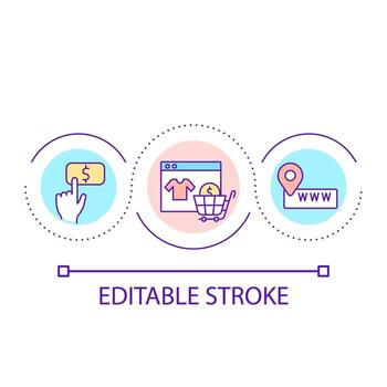 comprando mediante Internet lazo concepto icono. en línea almacenar Al por menor negocio. compras resumen idea Delgado línea ilustración. aislado contorno dibujo. editable carrera vector