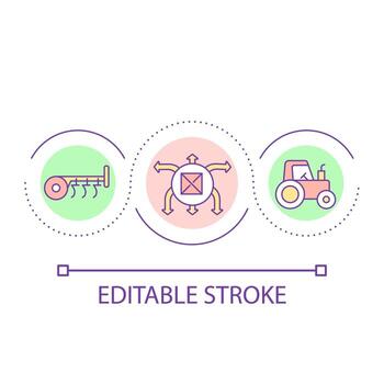 granja mecanización lazo concepto icono. agricultura negocio. cultivar tierra. trabajo proceso mejoramiento resumen idea Delgado línea ilustración. aislado contorno dibujo. editable carrera vector
