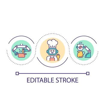 robótico Cocinando máquina lazo concepto icono. artificial inteligencia prepara alimento. cocina asistente resumen idea Delgado línea ilustración. aislado contorno dibujo. editable carrera vector