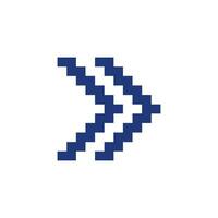 Right double arrow pixelated RGB color ui icon. Guillemets. Fast forward button. Simplistic filled 8bit graphic element. Retro style design for arcade, video game art. Editable vector isolated image