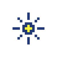 Light mode pixelated RGB color ui icon. Daytime theme. Brightness. Sun option. Simplistic filled 8bit graphic element. Retro style design for arcade, video game art. Editable vector isolated image