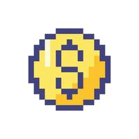 Dollar coin pixelated RGB color ui icon. Currency and money. Golden cent. Finance. Simplistic filled 8bit graphic element. Retro style design for arcade, video game art. Editable vector isolated image