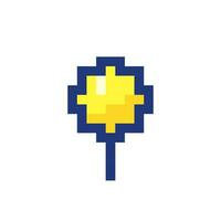 Round pushpin pixelated RGB color ui icon. Identifying location on map. Simplistic filled 8bit graphic element. Retro style design for arcade, video game art. Editable vector isolated image