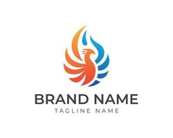 phoenix logo with oil drop shape with phoenix color partially fire orange with blue oil. phoenix logo template vector