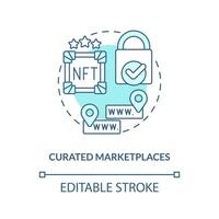 Curated marketplaces turquoise concept icon. Crypto business. NFT platform category abstract idea thin line illustration. Isolated outline drawing. Editable stroke vector