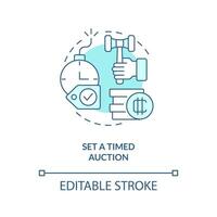 Set timed auction turquoise concept icon. Limited betting period. Way of NFTs selling abstract idea thin line illustration. Isolated outline drawing. Editable stroke vector