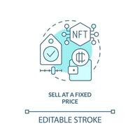 Sell at fixed price turquoise concept icon. Setup files cost. NFTs monetization abstract idea thin line illustration. Isolated outline drawing. Editable stroke vector