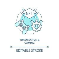 Tokenisation and gaming turquoise concept icon. Digital items. Important NFT trend abstract idea thin line illustration. Isolated outline drawing. Editable stroke vector