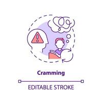 Cramming concept icon. Ineffective learning. Overload mind. Exam preparation abstract idea thin line illustration. Isolated outline drawing. Editable stroke vector