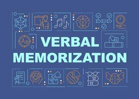 Verbal memorization word concepts dark blue banner. Learning style. Infographics with editable icons on color background. Isolated typography. Vector illustration with text