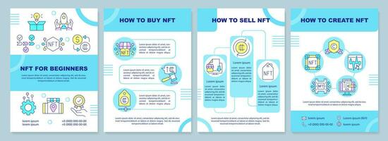 NFT for beginners blue brochure template. Crypto art business. Leaflet design with linear icons. Editable 4 vector layouts for presentation, annual reports