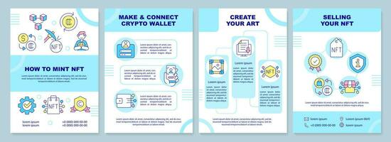 NFT minting blue brochure template. Sell digital art. Leaflet design with linear icons. Editable 4 vector layouts for presentation, annual reports