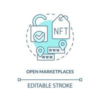 Open marketplaces turquoise concept icon. Blockchain. NFT selling platform category abstract idea thin line illustration. Isolated outline drawing. Editable stroke vector
