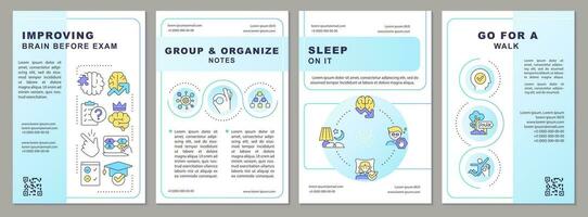 Improving brain before exam blue brochure template. Effective study. Leaflet design with linear icons. Editable 4 vector layouts for presentation, annual reports