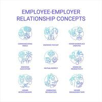 Employee employer relationship blue gradient concept icons set. Engage workers. Relations in workplace idea thin line color illustrations. Isolated symbols vector