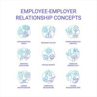 Employee employer relationship blue gradient concept icons set. Engage workers. Relations in workplace idea thin line color illustrations. Isolated symbols vector