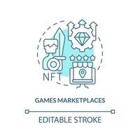 Games marketplaces turquoise concept icon. Specified collections. NFT platform abstract idea thin line illustration. Isolated outline drawing. Editable stroke vector