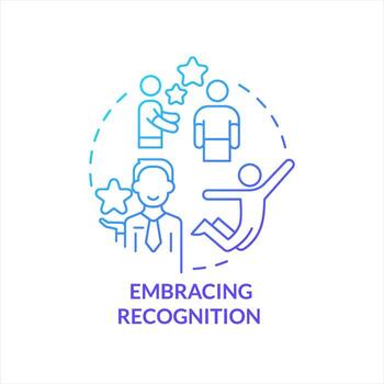 Embracing recognition blue gradient concept icon. Stimulate employees. Motivation worker program. Retention abstract idea thin line illustration. Isolated outline drawing vector