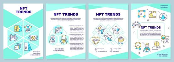 nft tendencias menta folleto modelo. blockchain red. folleto diseño con lineal iconos editable 4 4 vector diseños para presentación, anual informes