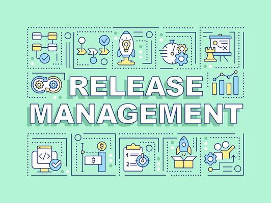 Release management word concepts light green banner. Software delivery. Infographics with editable icons on color background. Isolated typography. Vector illustration with text
