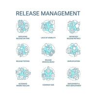 Release management turquoise concept icons set. Software development process idea thin line color illustrations. Isolated symbols. Editable stroke vector