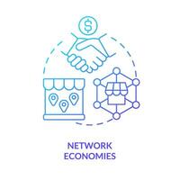 Network economies blue gradient concept icon. Advantage of merger abstract idea thin line illustration. Retail chains. Mass distribution. Isolated outline drawing vector