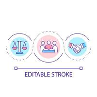Regulate conflict loop concept icon. Lawyer assistance. Solve problem. Notary service abstract idea thin line illustration. Isolated outline drawing. Editable stroke vector