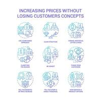 Increasing prices without losing customers blue gradient concept icons set. Commercial strategy idea thin line color illustrations. Isolated symbols vector